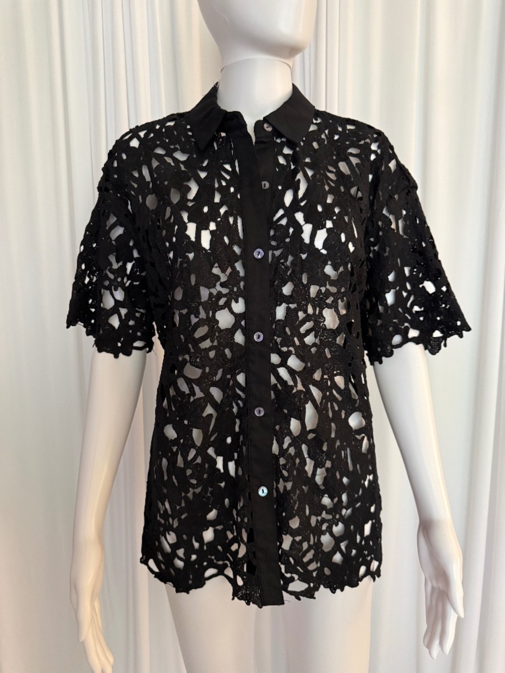 Marla Wynne Black Lace Shirt Jacket Top Size L NWOT Boutique Chic